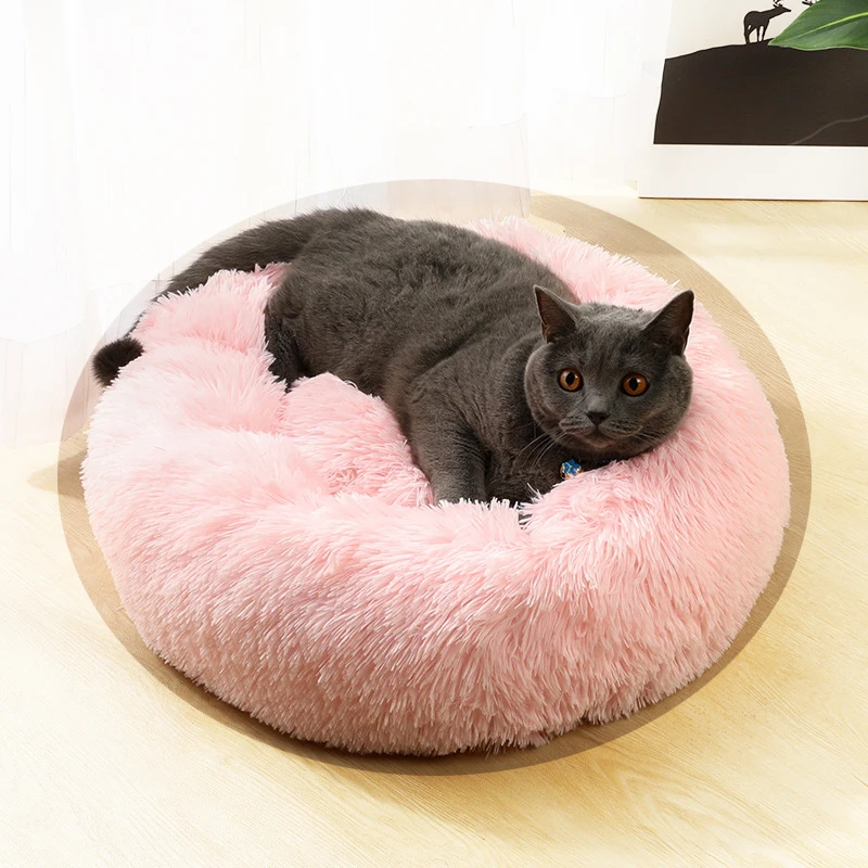 Saiji dropshipping red pink white soft small large cheap dog cat round plush bed for sale