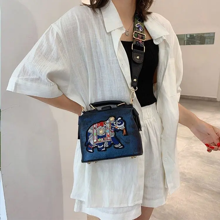 L0180 Designer Crossbody Elephant Embroidered Bags Women Handbags Small Jelly Messenger Purses Satchels Ladies Shoulder Leather