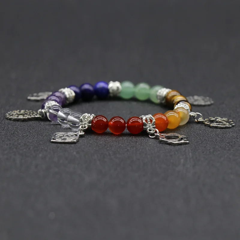 Wholesale 7 chakra natural crystal stone bracelet yoga jewelry crystal agate colorful bracelet