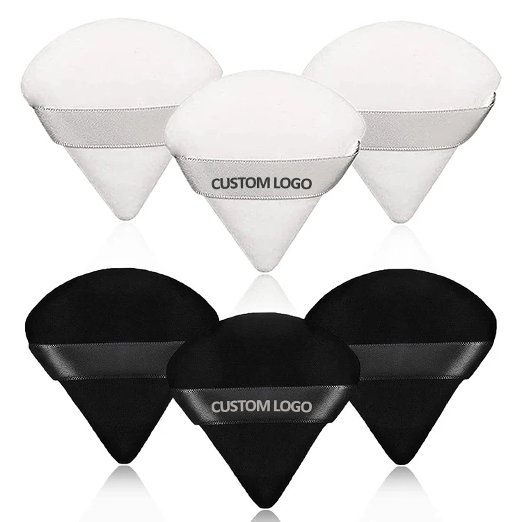 Custom Logo Dry White Black Face Triangle Soft Cosmetic Puff Pure Cotton Makeup Face Powder Puff