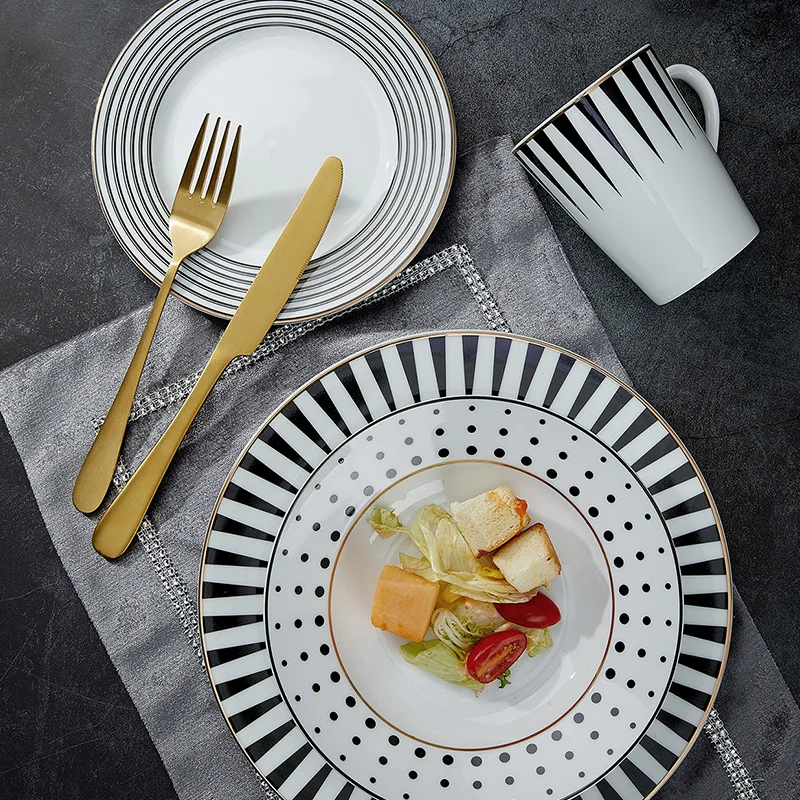 Luxury Royal Classic Ceramic Dinner Set  Gold Wire Plate Tableware  Porcelain 16pcs Dinnerware Sets