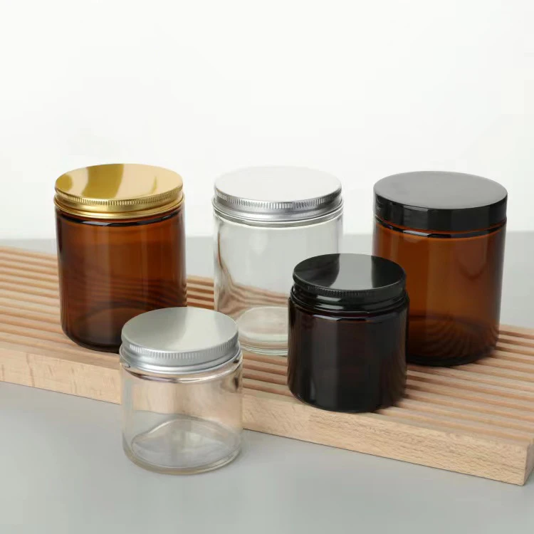 250ml 8oz Candle Tins Container Amber Blue Transparent Round Glass Jars With Lids For Body Butter