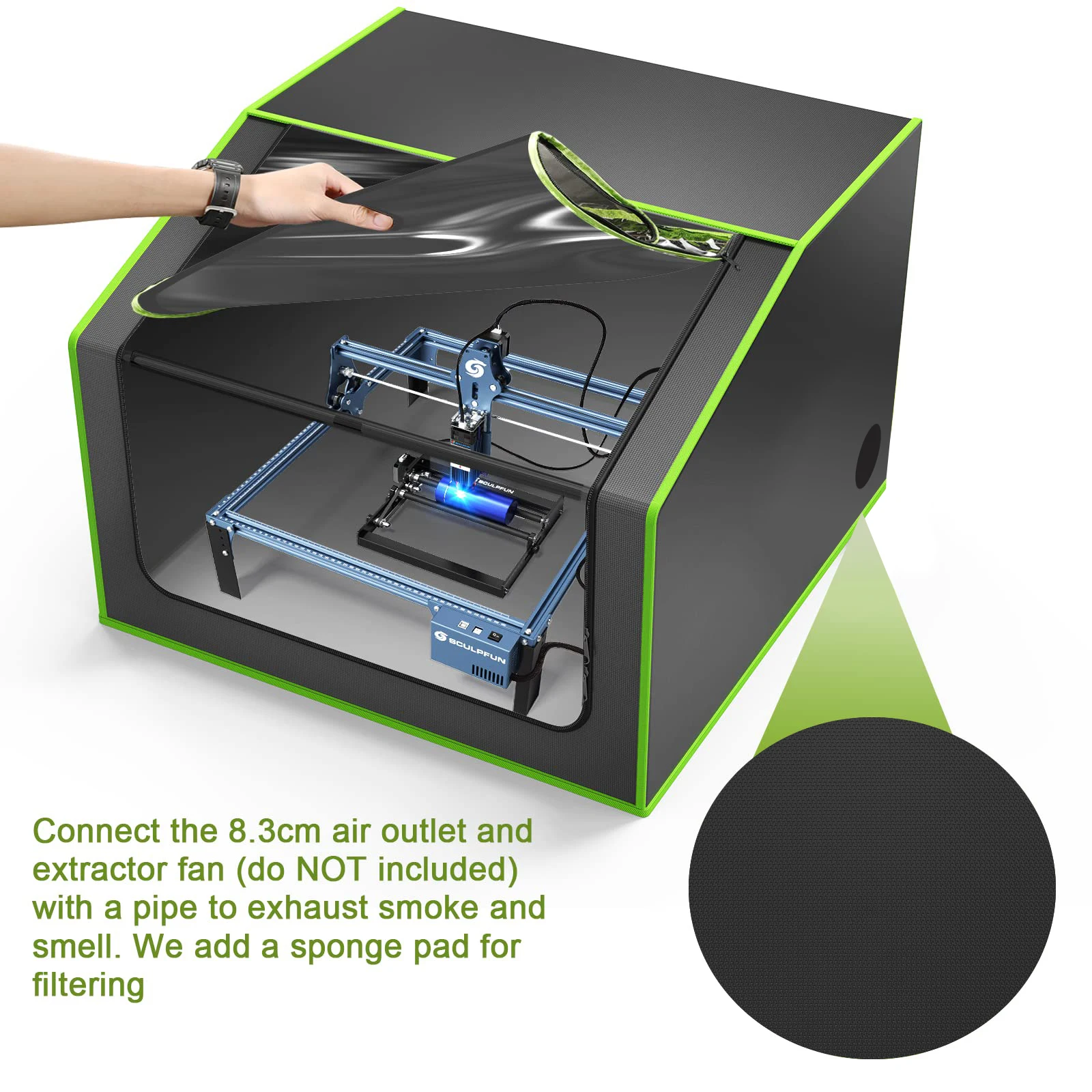 Laser Engraver Enclosure Fireproof and Dustproof Protective Cover Insulates Against Smoke Odor Noise Reduction Eye Protection
