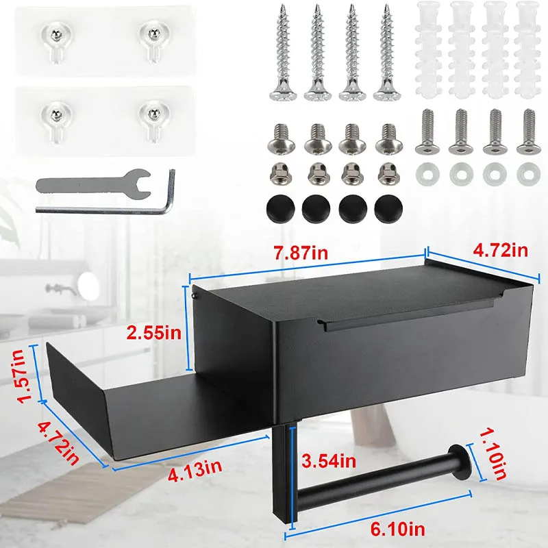 Wall hanging Stainless Steel Black Paper Holder Bathroom W Shell Waterproof Wall-mounted Metal Toilet Tissue Box