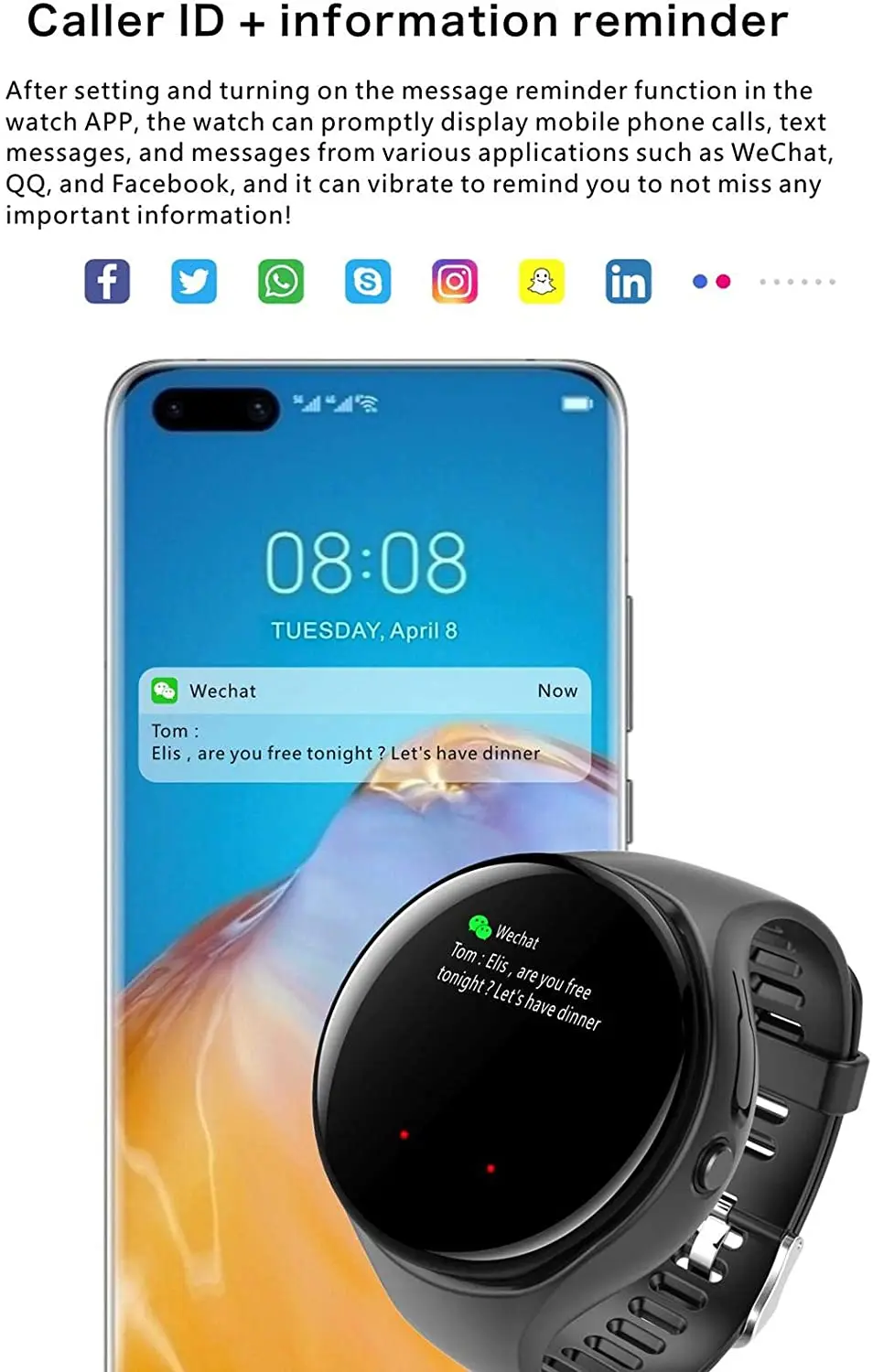 Shemax Smart Watch With Wireless Earbuds, Earbud Mini Watch Shape Headphones TWS Stereo Noise Cancelling Earphones