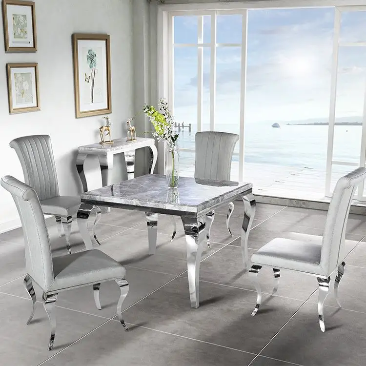 Оптовая продажа 201 SS столовая мебель стол 4 местный стул набор дома ресторана мраморный обеденный стол