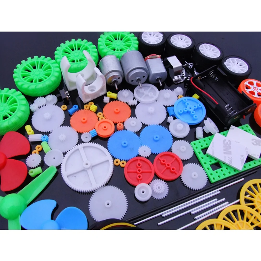 112Pcs DC Motor Kit Electric Mini Motor & Plastic Gears Bracket Shaft Propeller for DIY Toy Car Boat Robot Scientific Experiment