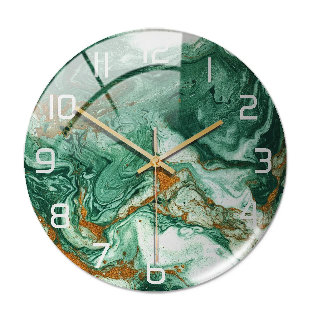 Marble grain wall clock mute movement, acrylic material, UV printing high-definition study bedroom