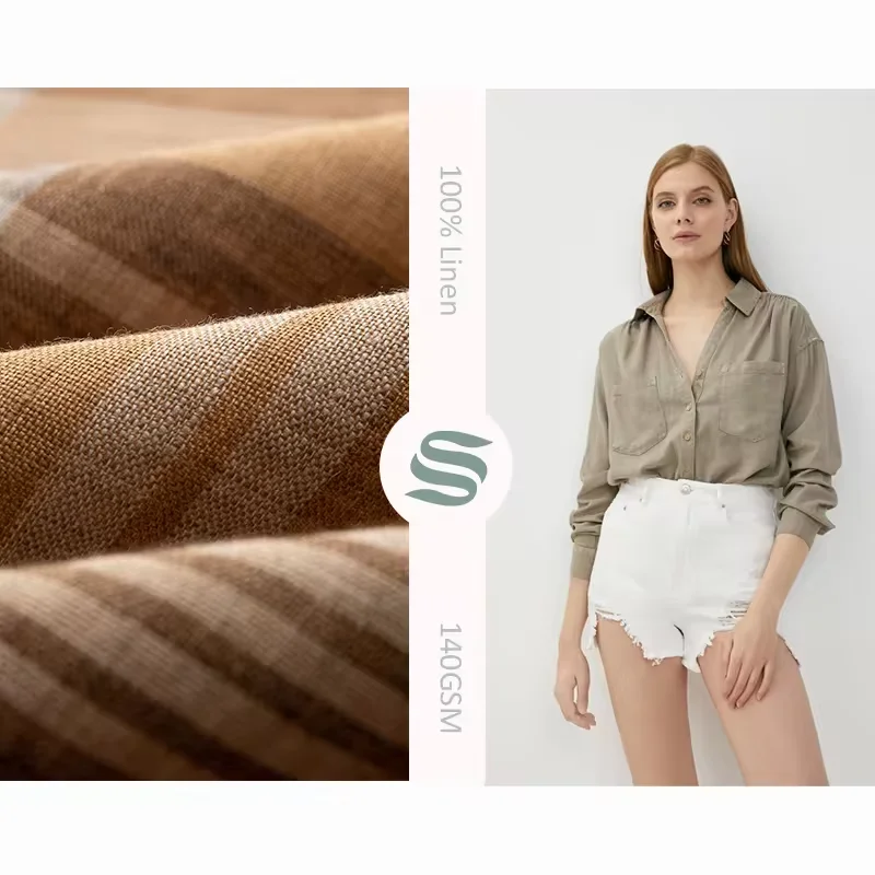 NO MOQ Custom print factory Supplier 100% pure linen fabric yarn dyed fabric 140GSM for shirt