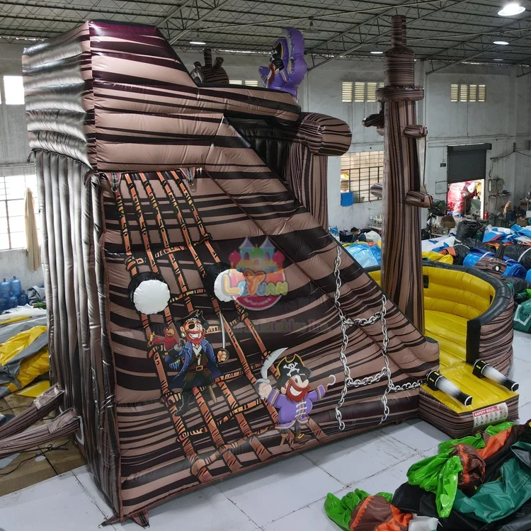 Fully Printed Small PVC Inflatable Pirate Ship for Unisex Kids Double Stitching Includes Air Blower Repair Kit Black Web Color