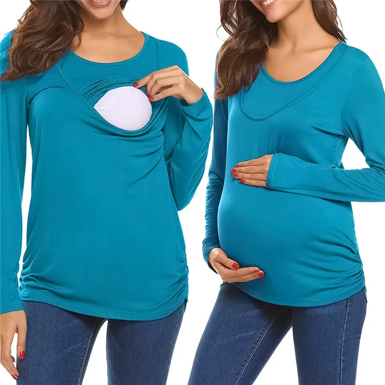 
New Round Neck Long Sleeve Slim T-Shirt Maternity Feeding Tops for Women 