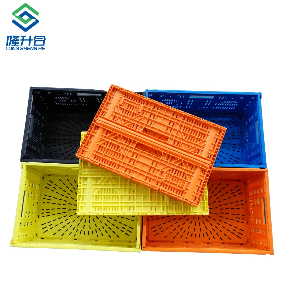 Longshenghe Recyclable Feature and Apparel Industrial Use Mesh Plastic Folding Crate Storage Transporting Box Crates
