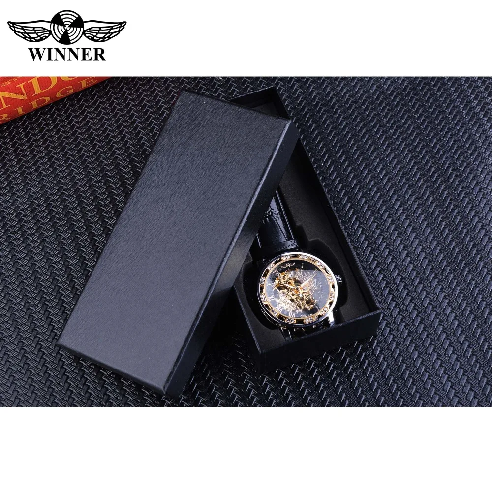 Winner Black Golden Retro Luminous Hands Fashion Diamond Display Mens Mechanical Skeleton Wrist Watches Top Brand Luxury