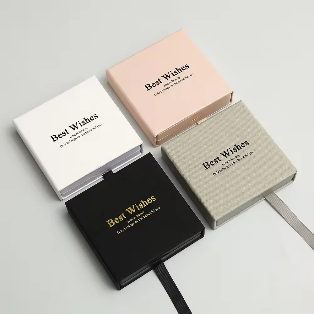 7.5*7.5cm Jewelry box Transparent PE Film Display Box with ribbon Necklace Bracelet Ring Earring Packing Box With logo