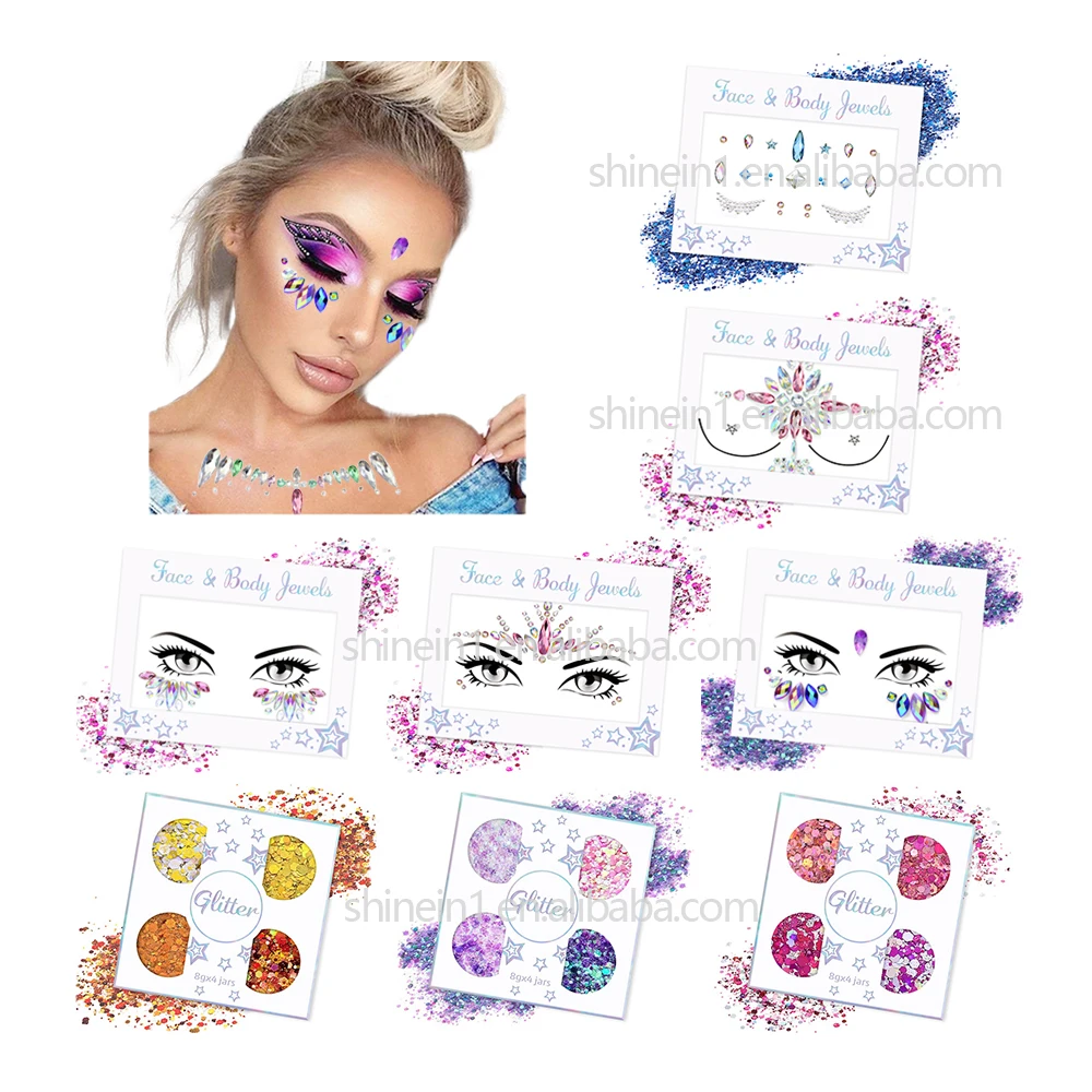 Shinein Makeup Bindi Temporary Tattoo Adhesive Rhinestone Jewel Face Gem Stickers Jewelry Crystal Face Stickers