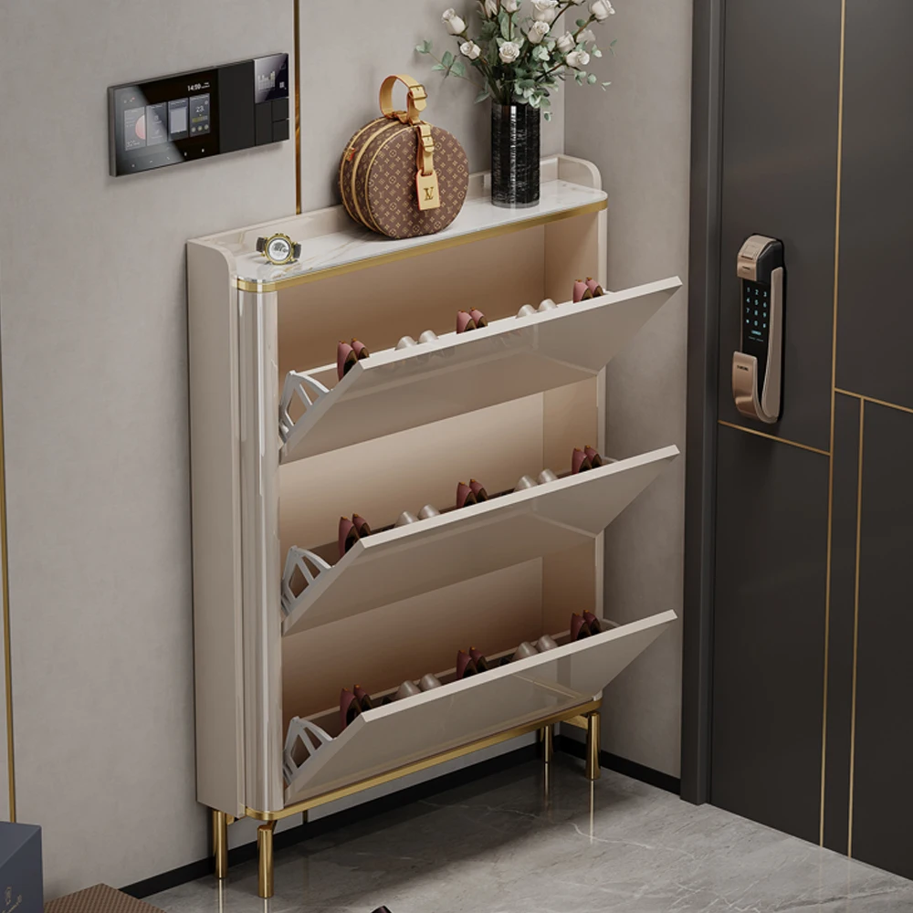 Modern simple tip bucket type ultra-thin shoe cabinet household door into small household shoe rack