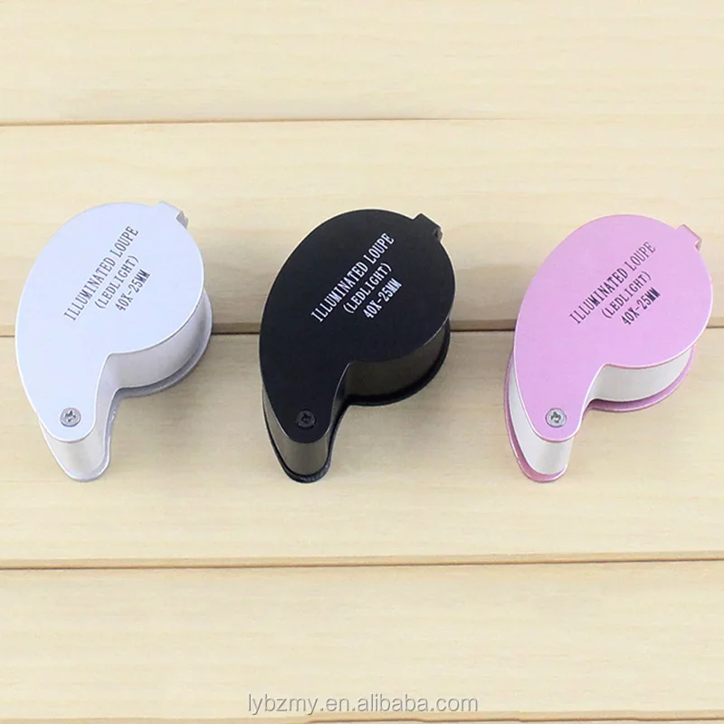 
40X folding LED lamp jewelry mirror 6-shape aluminum alloy shell magnifying glass 