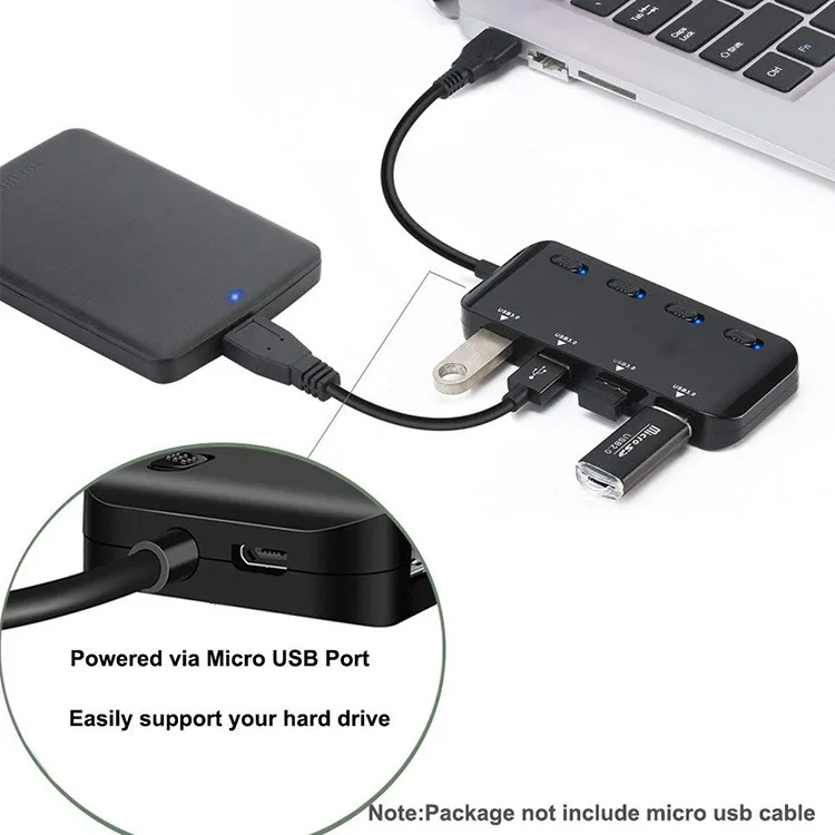 4 порта USB 3 0 концентратор удлинитель для головок совместимый MacBook и Mac Mini флэш-накопители мобильный жесткий диск с индивидуальным переключатели