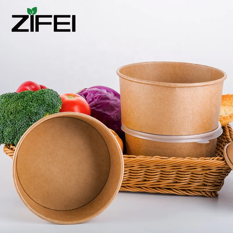 Biodegradable paper cup compostable paper container disposable kraft paper soup bowl with lid