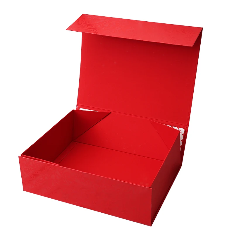 Custom Luxury Folding Magnetic Gift Box Red Foldable Magnet Hard Rigid Cardboard Packaging Box Clothing Shoe Paper Box
