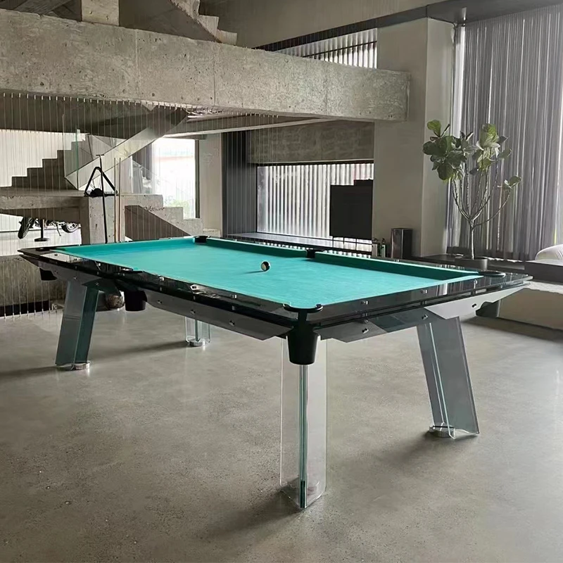 JS- 7 Feet. Black eight  glass Pool Table. Playing Field and Legs Made of Extra Clear Tempered Crystal