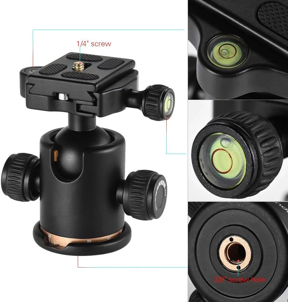 
Camera Tripod Head, Tripod Ball Head Gimbal Lock Damping Head 360 Fluid Rotation Max Load 8kg with Quick Release Plate 