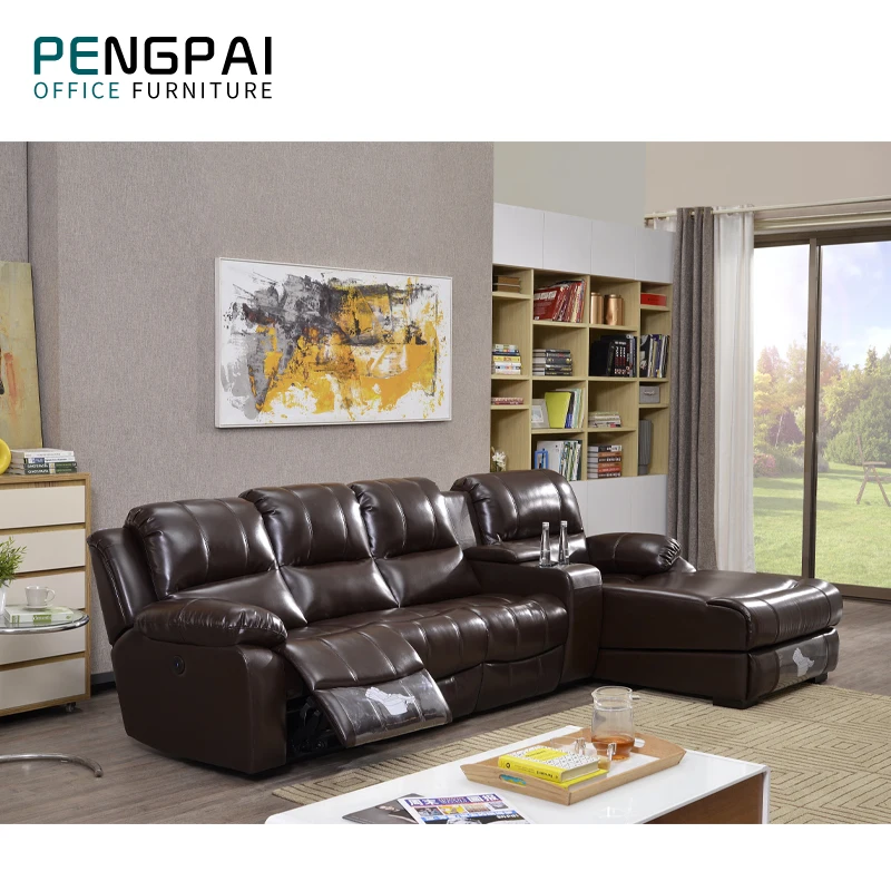 Wholesale luxury lounge modern design brown leather electric couch recliner Office sofa