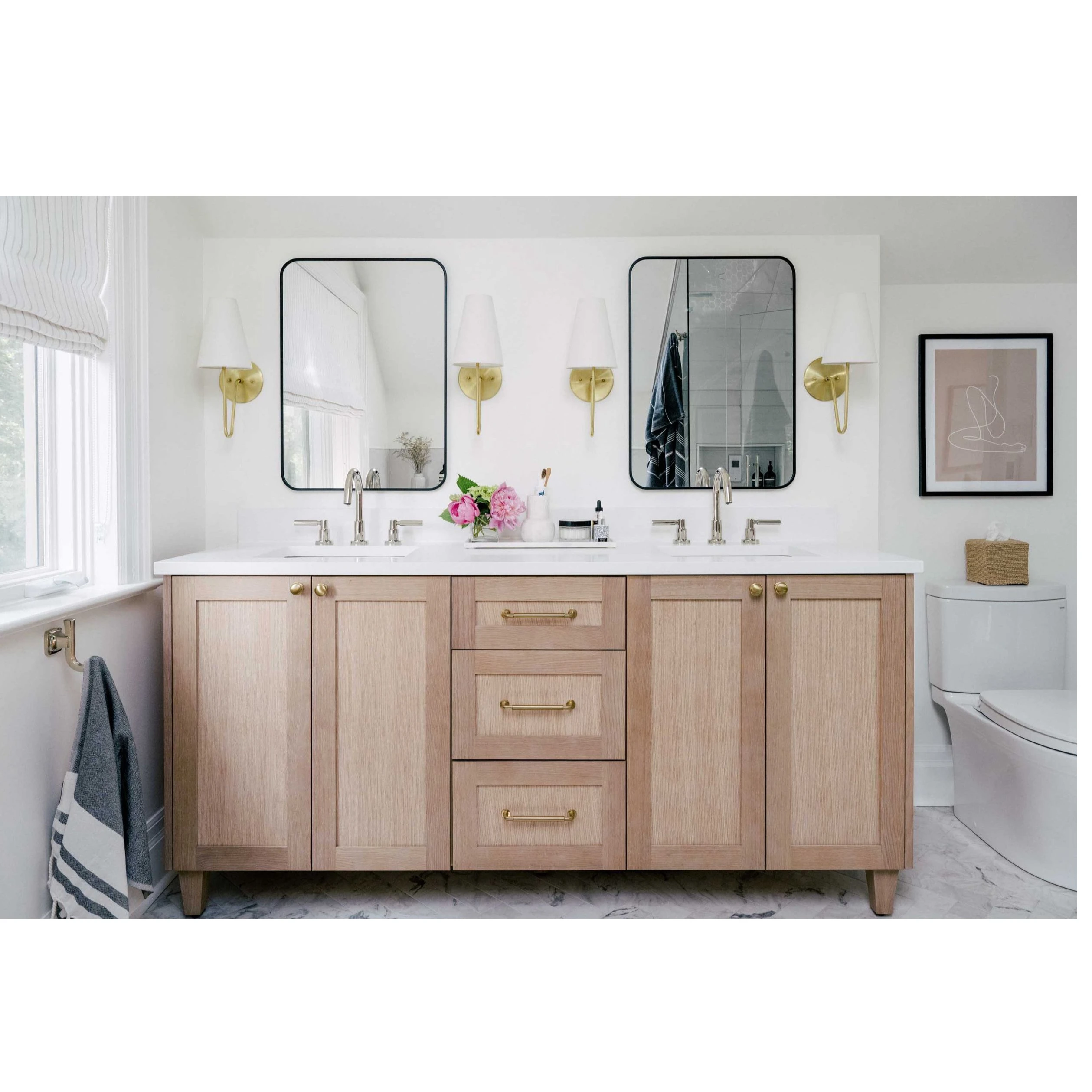 Vermont Design Plywood    Modern Bathroom Vanity Antique Style Cabinet Set White Oak Solid Wood Bathroom Vanity
