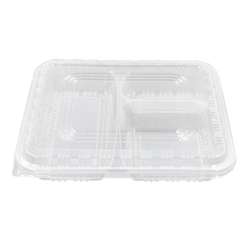 3 Compartment Plastic Food Divider Bento Lunch Box Takeaway Disposable Container with Lid Clear Food Storage Rectangle