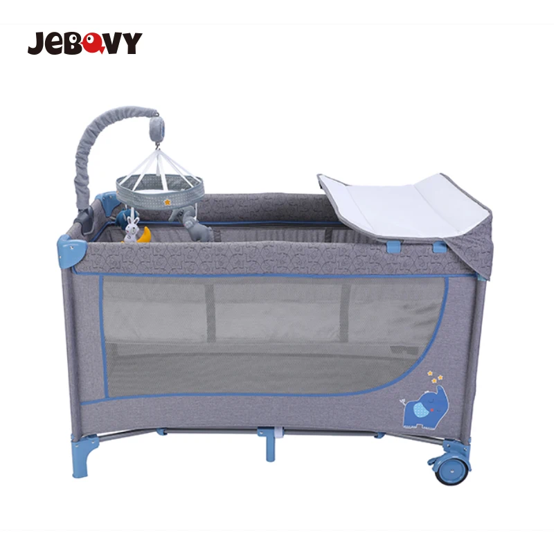 Crib Manufacturer Cartoon Design Lightweight Baby Playard Compact Foldable Travel Cot for Toddler