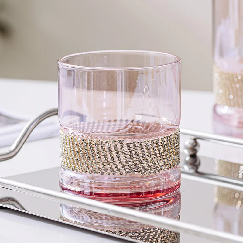 Water Glass Cup Pink Crystal Wedding DIAMOND Heavy Bottom Whiskey Water Drinking Tumbler Cup