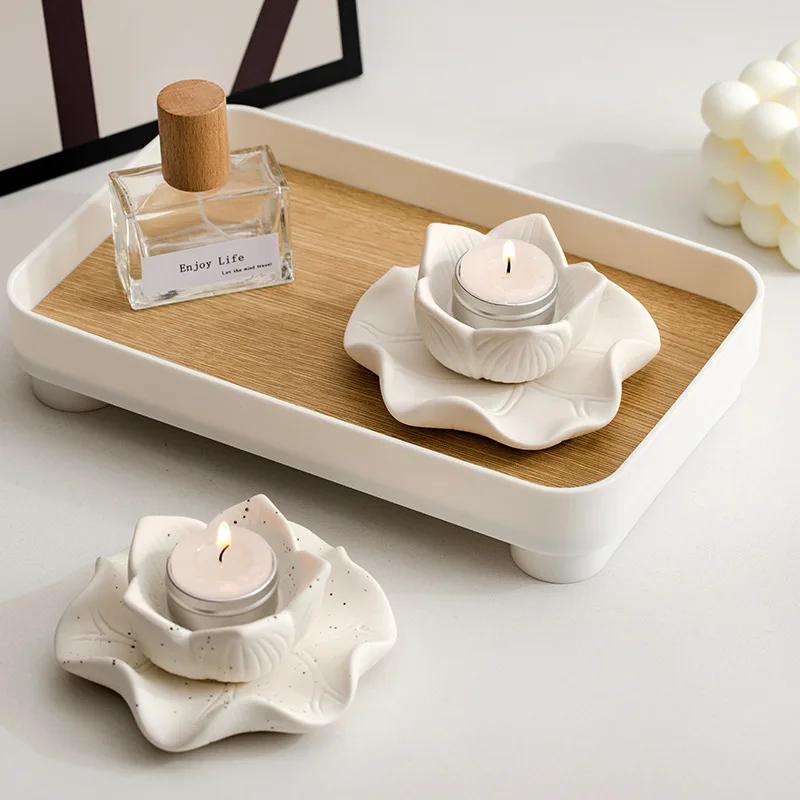 Korean Style Tabletop Decor Flower Shape Ceramic Tea Light Candle Holder