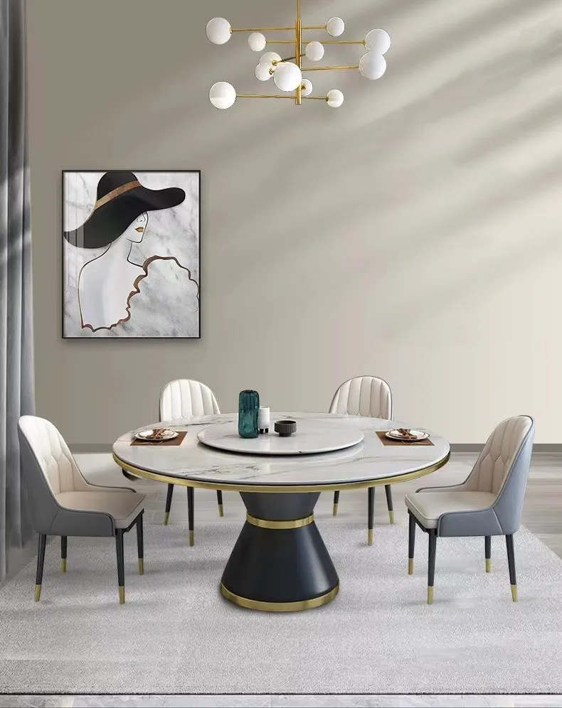 Modern Living Room Luxury Furniture Sintered Stone Dining Tables Dine Round Glass Marble Dining Table Set