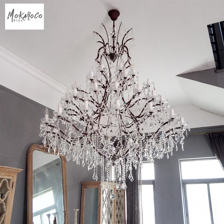
19th C. Rococo Iron & Crystal Round Chandelier Lighting Modern LED luxury Chandeliers 