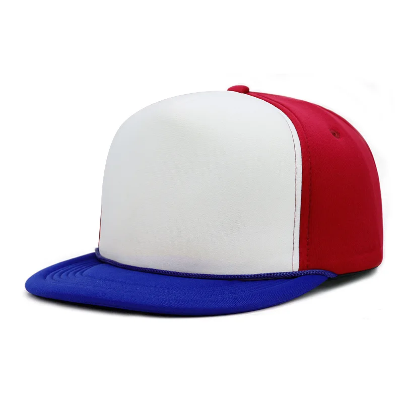 HN14 High crown profile plain color blank 5 panel flat brim foam custom golf trucker hat with rope