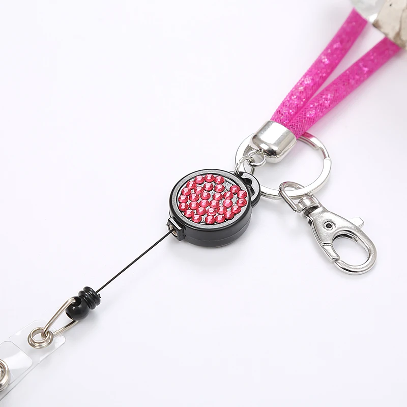 RHINESTONE CRYSTAL LANYARD AND LEATHER ID BADGE HOLDER FOR PHOTO ID CARDS