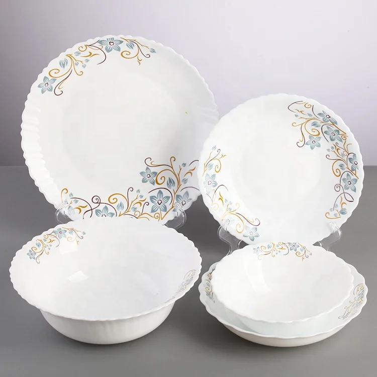 Набор фарфоровой посуды из США! Набор посуды из опалового стекла, 16 шт., Круглый фарфор, оптовый рынок Дубая, Столовые сервизы золотого цвета