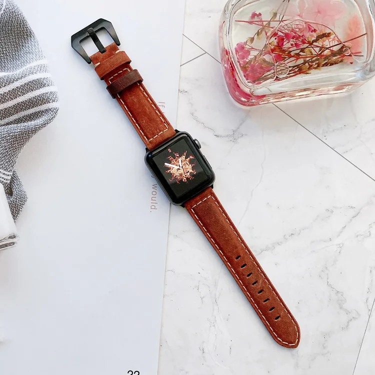 
Amazon Hot Selling Custom Fashion Classic Retro Style Genuine Leather Band Strap For Iwatch Series 5/4/3/2 