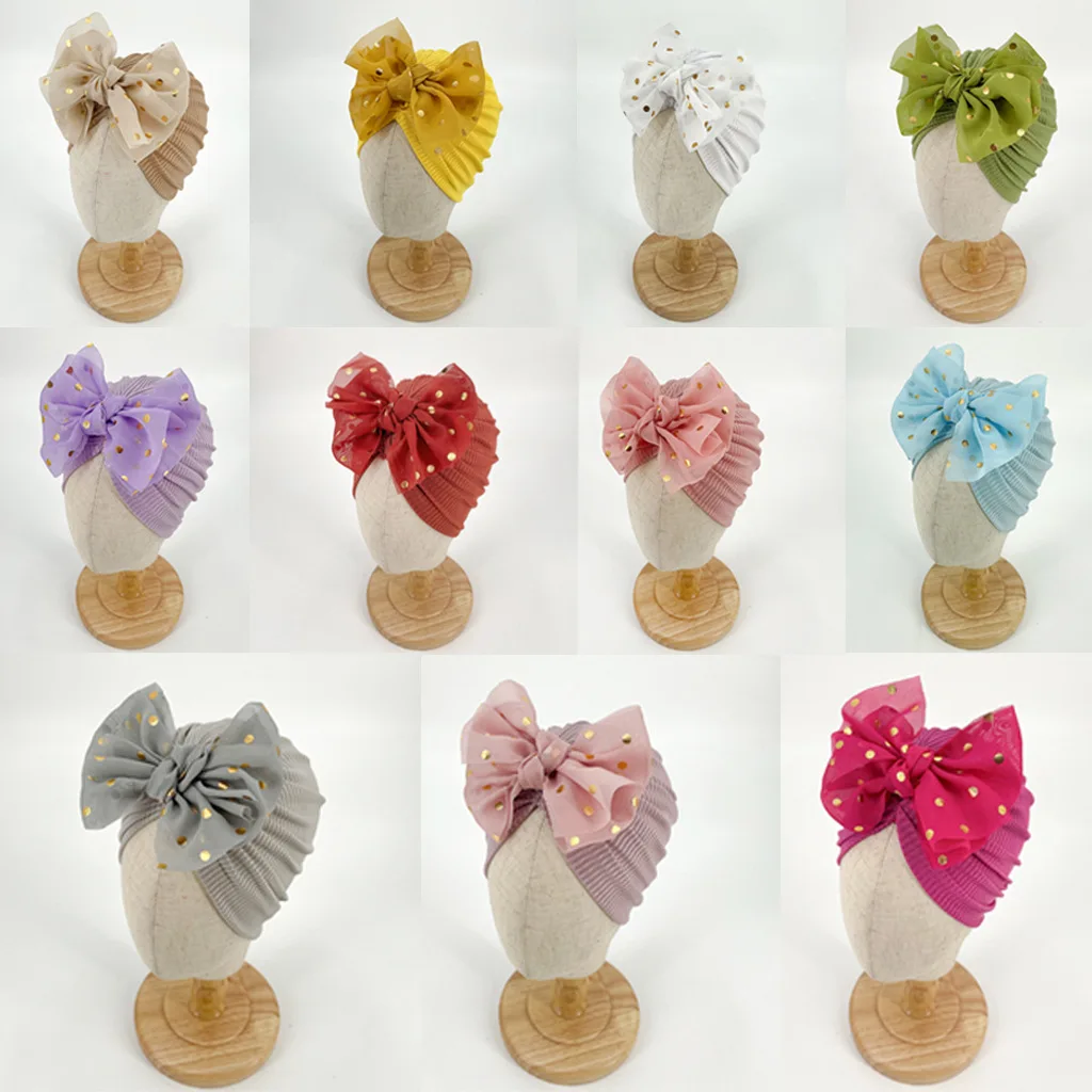 Wholesale big bow knot waffle fabric baby turban headband for mother and me baby fall hats hair accessories