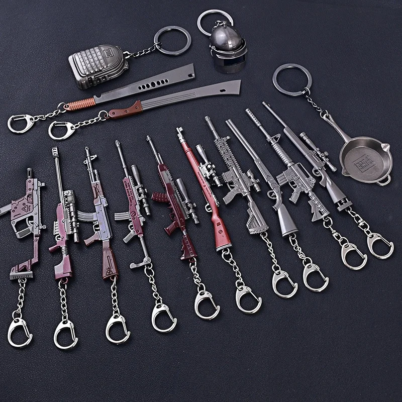 Best seller Hot game pubgs metal crafts designer charms key chains Alloy toy guns weapon model AKM M146 SCRA-L M16A4 keyring