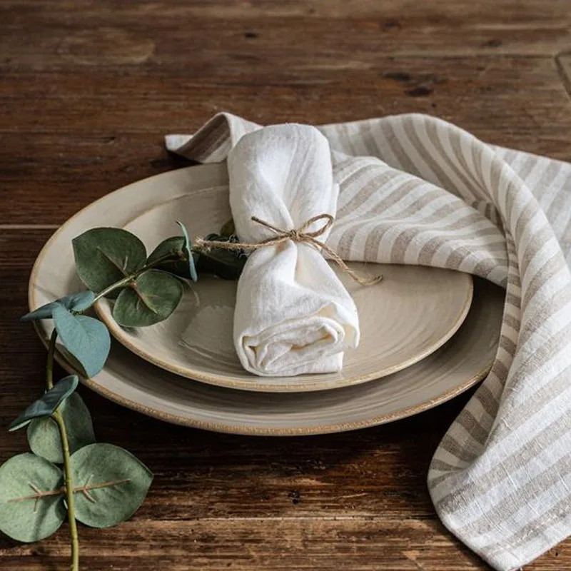 Flax stripe plain cloth napkin cotton linen material home kitchen towel west napkin