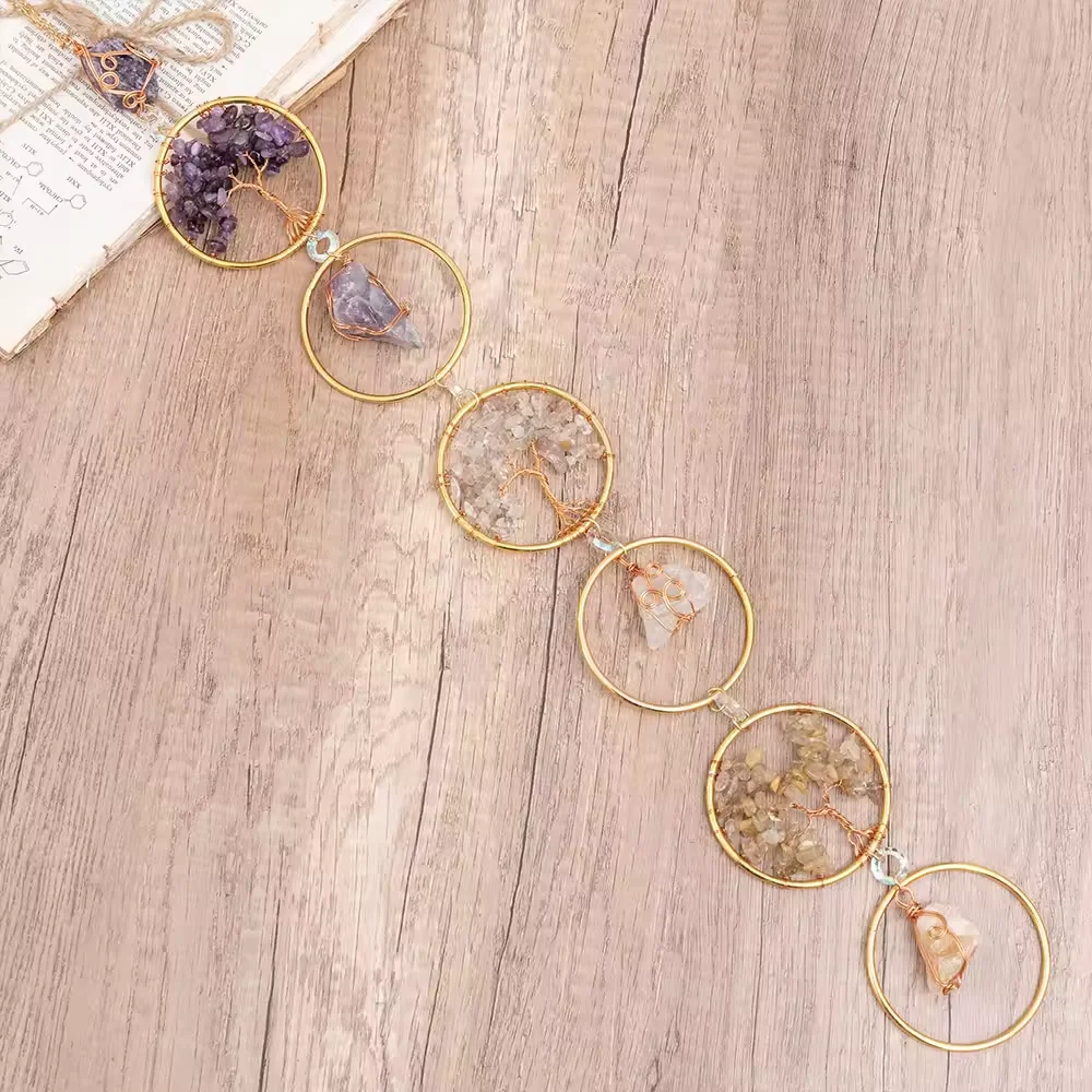 Kabbalah Raw Crystal Gemstone Wall Decor Handmade Gemstone Reiki Crystals Lotus Hanger Christmas Ornament