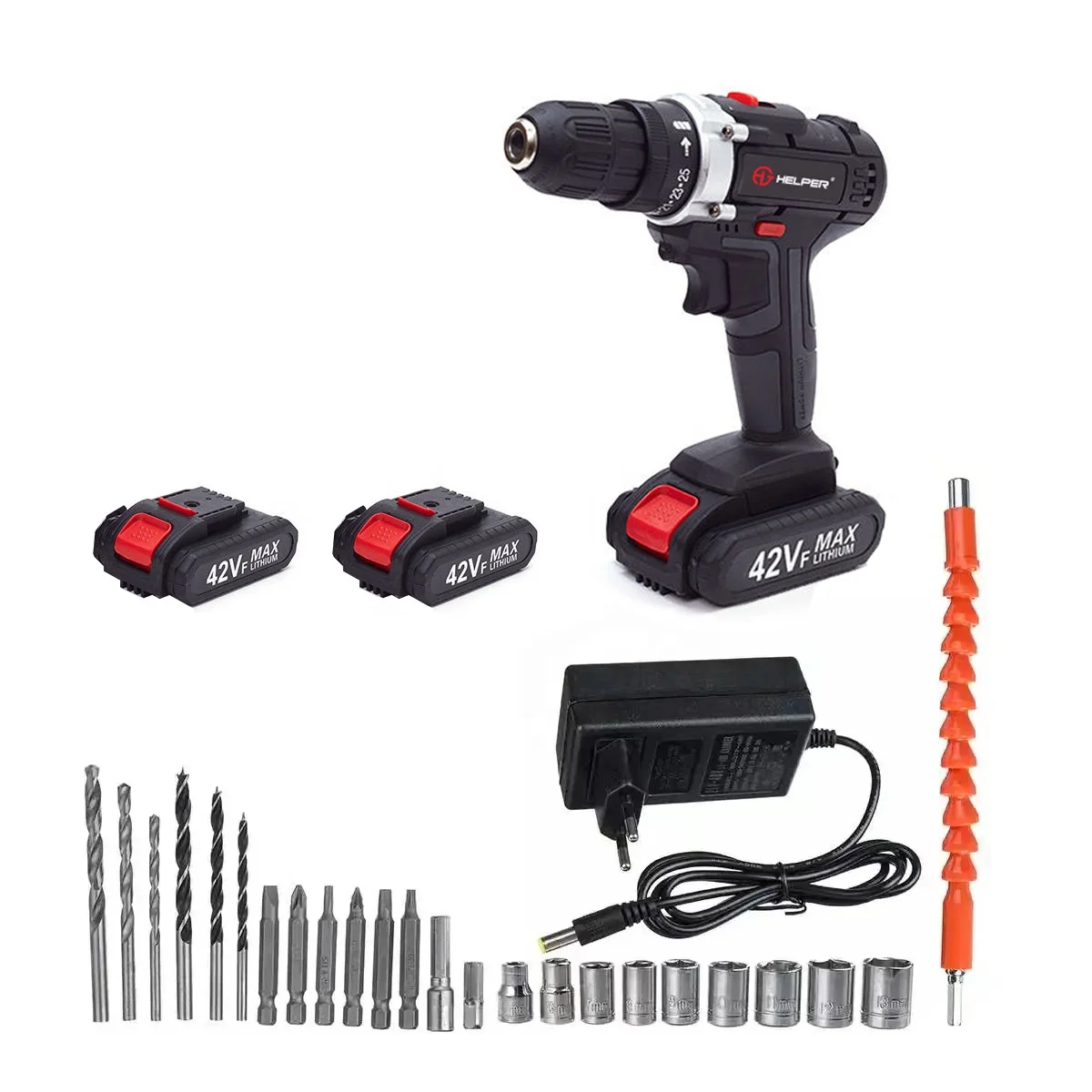 24pcs Lithium Battery Portable Cordless Impact Drill Rechargeable Brushless Electric Hand Power Drill Tool Set