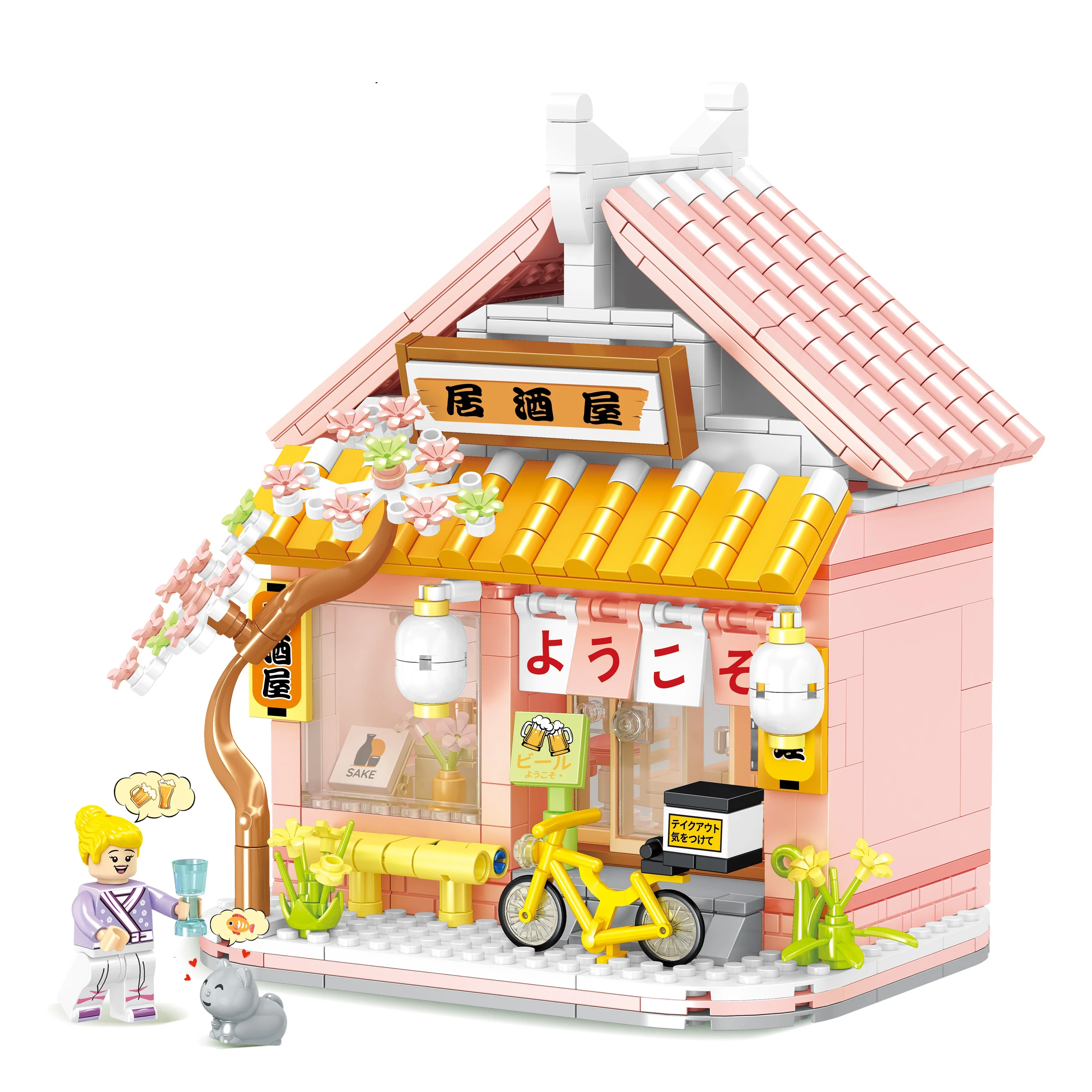 Wholesale Creative Izakaya Building Block Assembly house Model Diy Mini House Building Block Set sakura