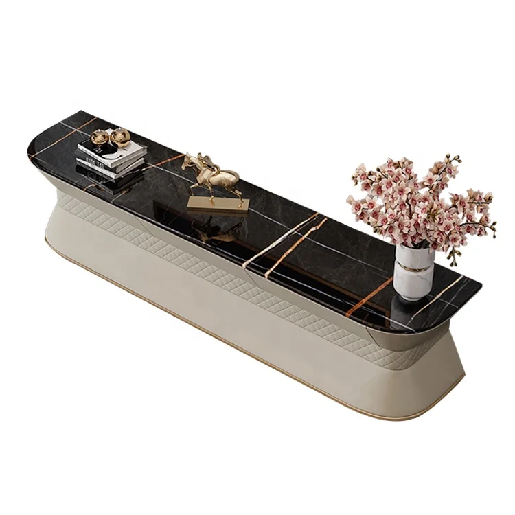 Solid Wood TV stand white gloss high living room furniture Laminated Wood Leather Oval TV stand