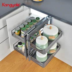 KANGYALE Storage Baskets Metal Multifunction Full Open Basket Kitchen Cabinet Corner Swivel Basket