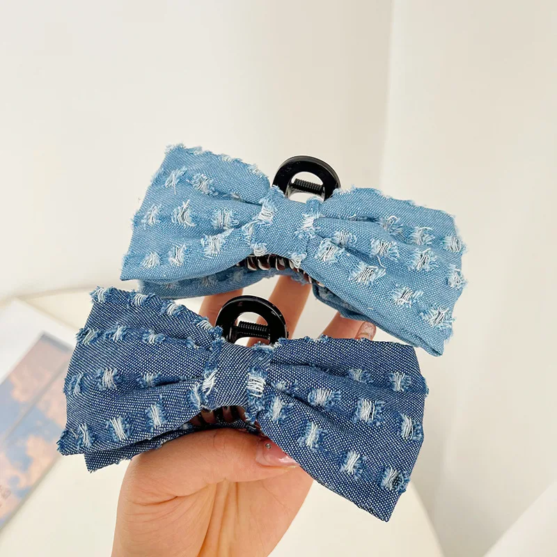 CLARMERWomen New hair accessories back head clip custom Denim bow hair clip ponytail spring hair clips