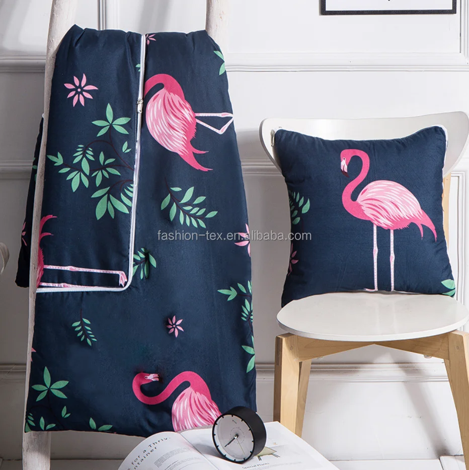 Cheap factory flannel blanket customized Pillow Quilt two in one Zipper Cushion cover Airline Office Sofa Quilt low MOQ