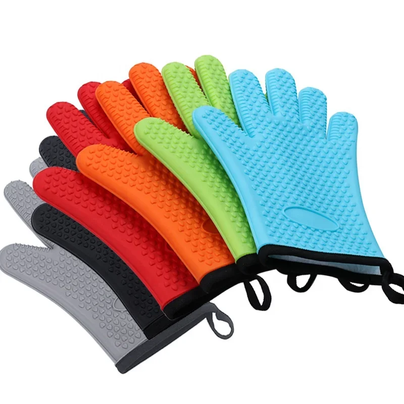 Rubber Waterproof Outdoor Barbecue Extreme Heat Resistant Grilling Cooking Baking Oven Mitts Pit Silicone Oven Glove BBQ Gloves