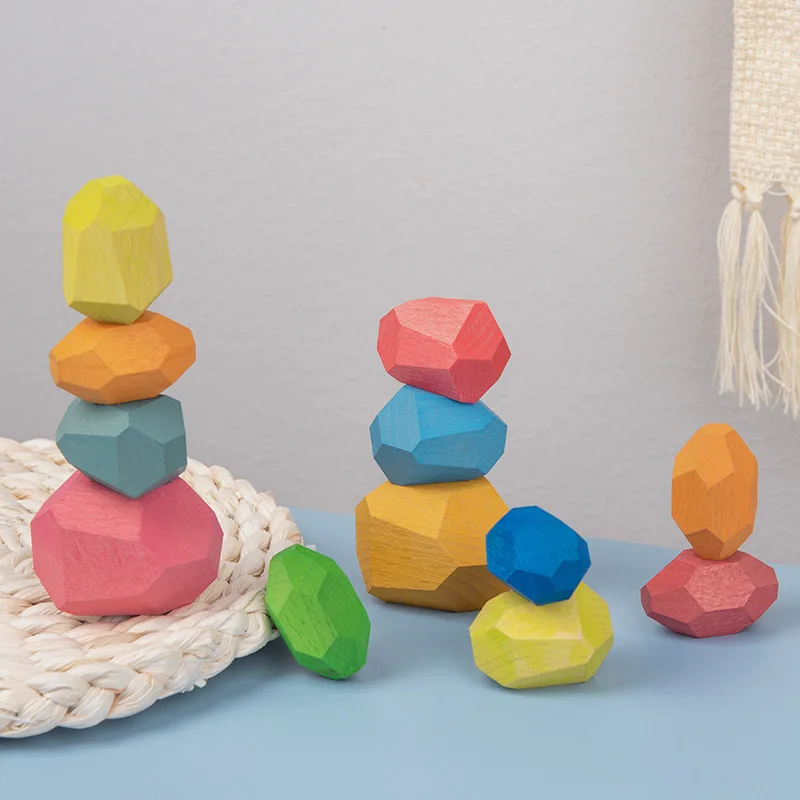 Разноцветные деревянные штабелируемые камни YH, игрушки для малышей, балансирующие блоки, деревянные камни, дошкольные игрушки Монтессори, деревянные блочные игрушки